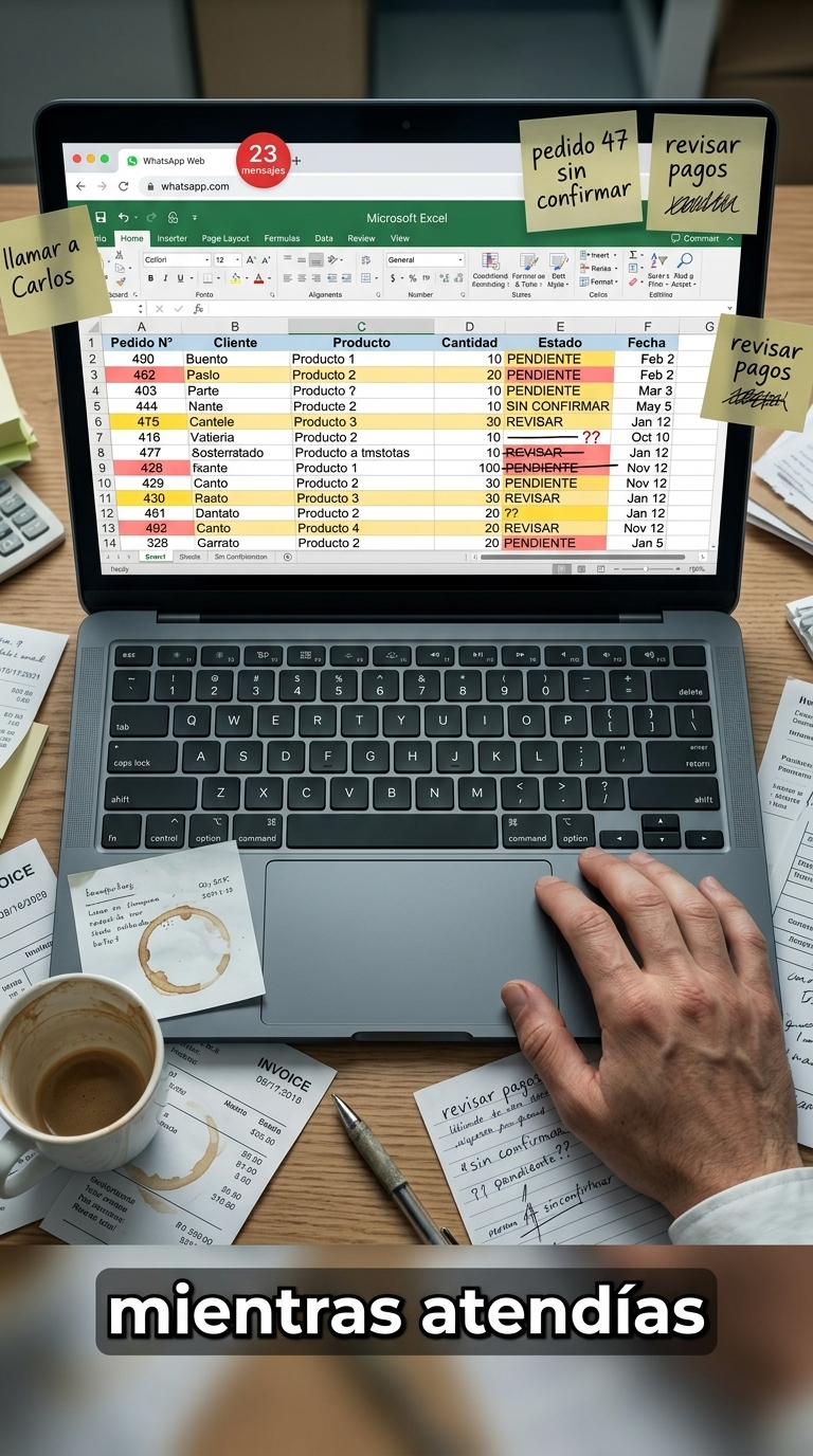 Excel desordenado con pedidos pendientes