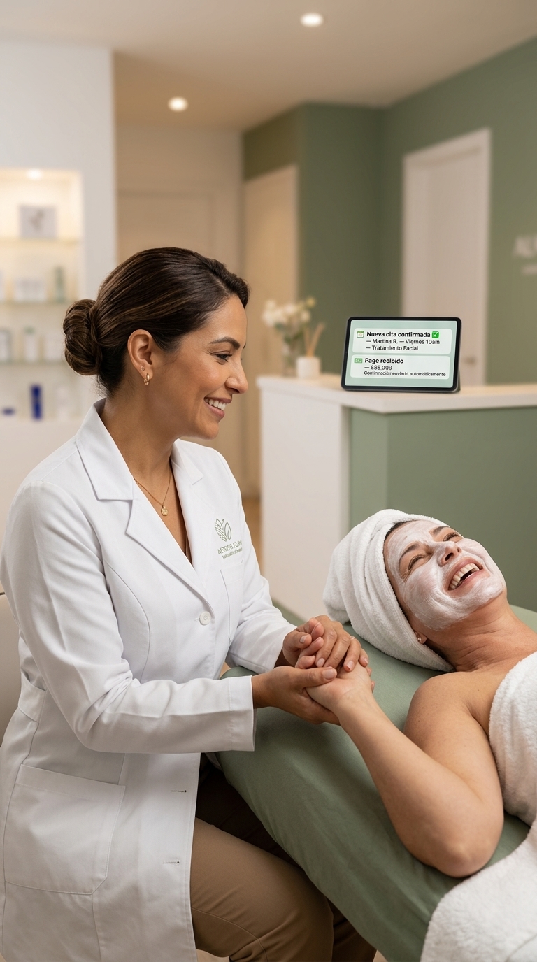 Esteticista atendiendo a su cliente sin mirar el teléfono